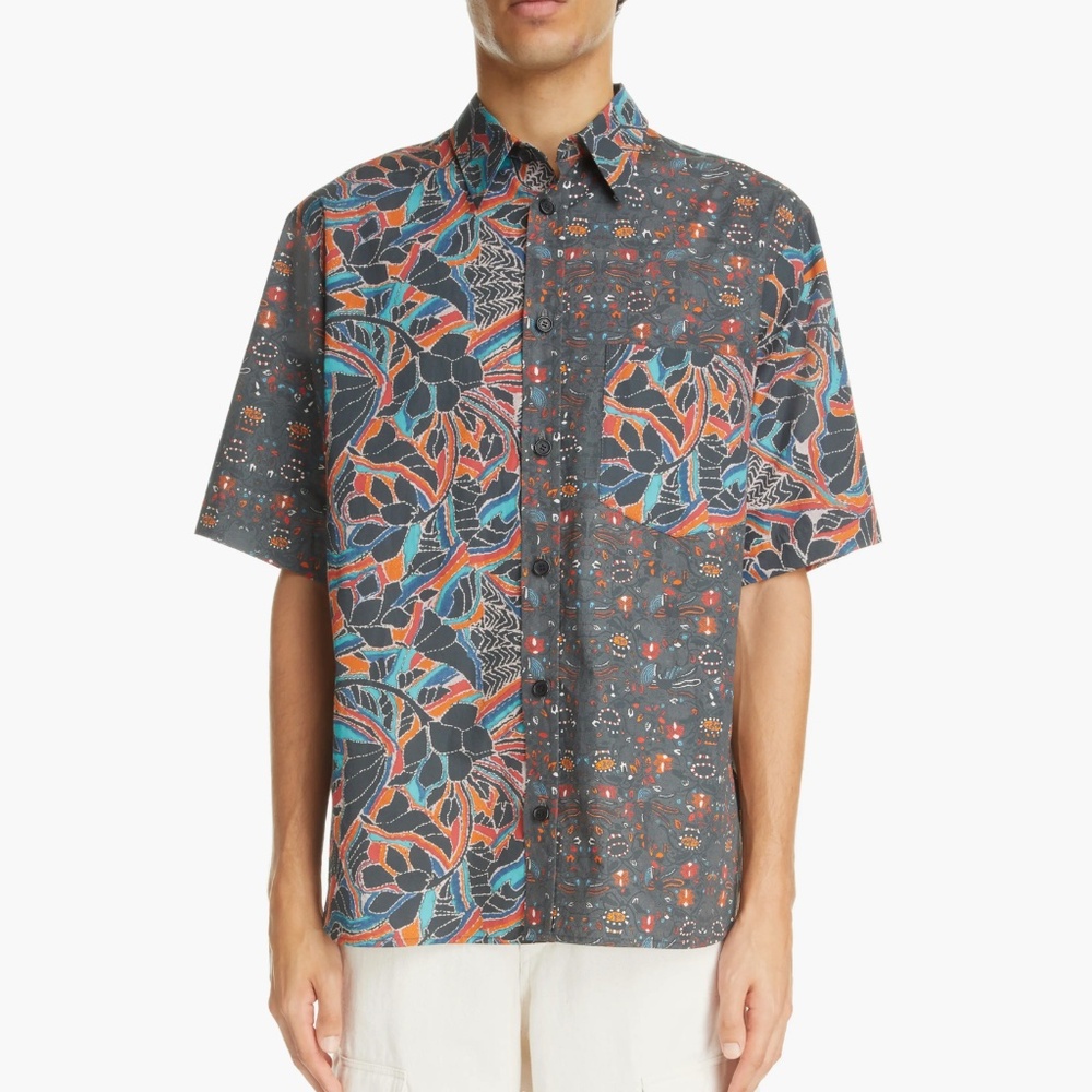 Isabel Marant Labili Print Oversize Short Sleeve Button-Up Shirt
